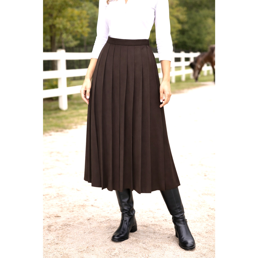 Talbots Brown Pleated 100% Wool Midi Riding Skirt Lined Elastic Waist Insets 10